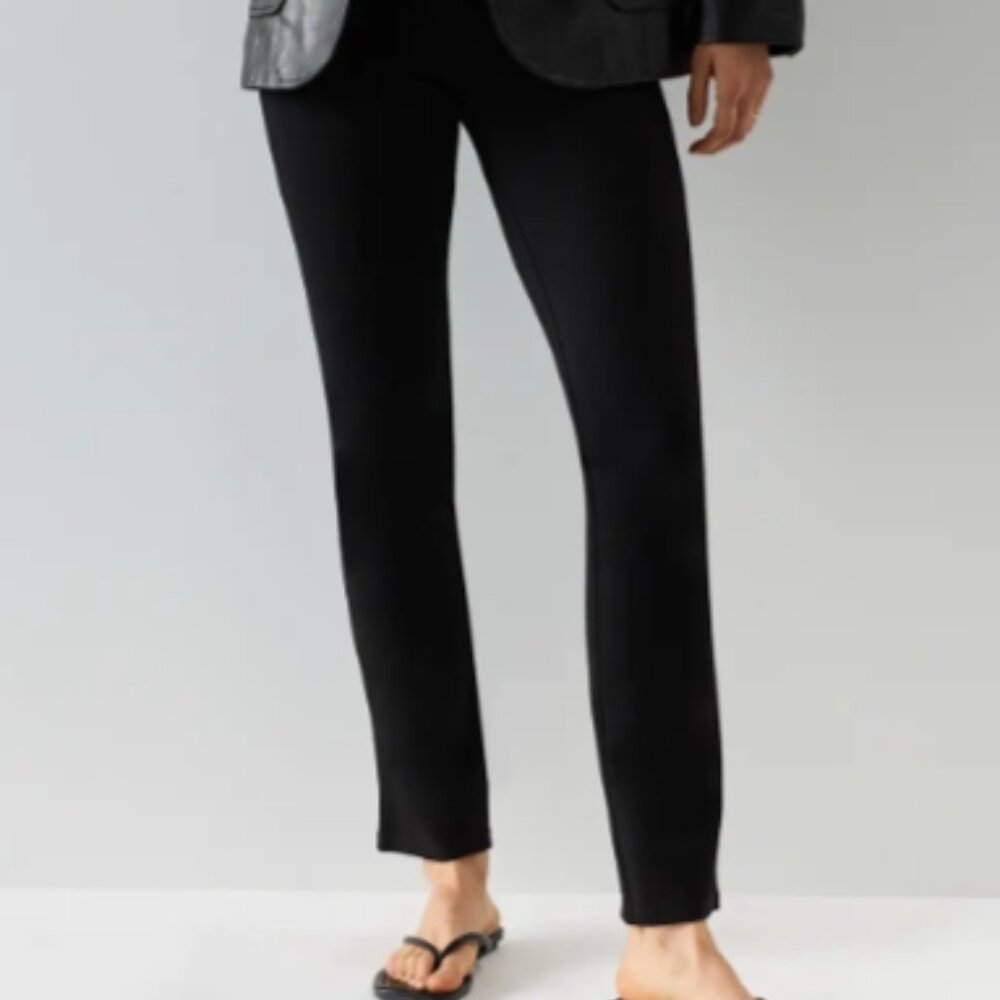 Quince Ultra Stretch Ponte Pull on Pants Black Straight Leg Size Small